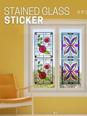 Rose Flower Stained Glass Design Window Privacy Film Sticker